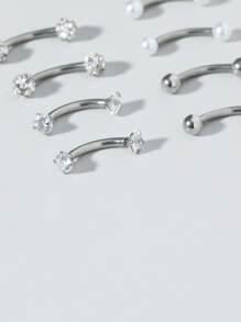 12piezas/set Hombres Anillo de ceja con decoración de diamantes de imitación y bolas, piercing punk de cristal de acero inoxidable unisex, un regalo de joyería corporal de moda para cualquier ocasión, joyería de acero inoxidable