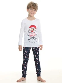 Boys 1pc Christmas Print Tee & 1pc Trousers PJ Set - Multicolor - View 1