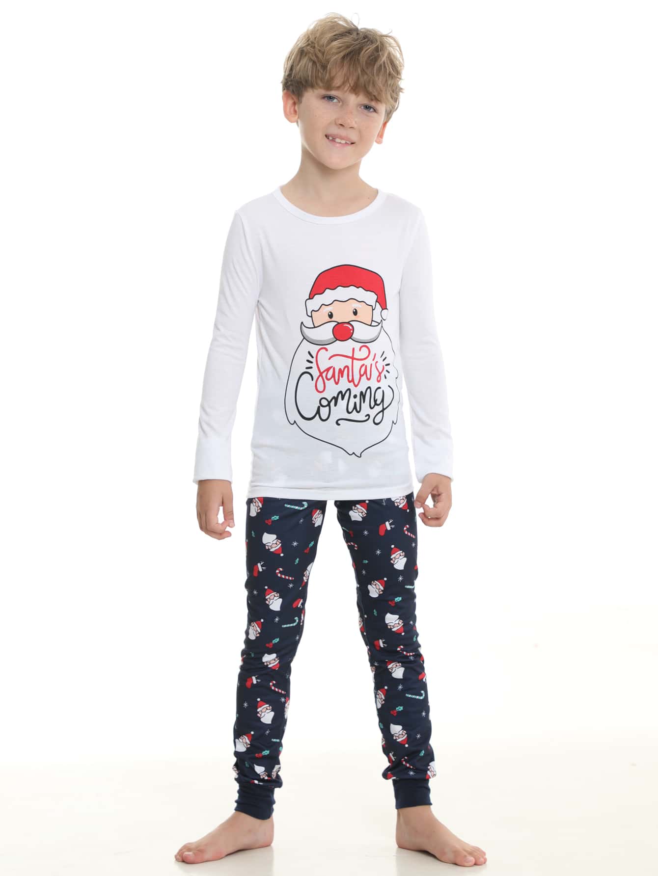 Boys 1pc Christmas Print Tee & 1pc Trousers PJ Set - Multicolor - View 1