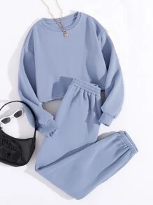 SHEIN Unity Bộ đồ hai mảnh nữ màu trơn Giải trí - Màu xanh lam - Xem 1