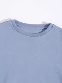 SHEIN Unity Bộ đồ hai mảnh nữ màu trơn Giải trí - Màu xanh lam - Xem 3