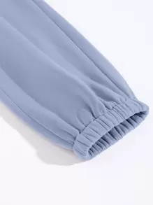 SHEIN Unity Bộ đồ hai mảnh nữ màu trơn Giải trí - Màu xanh lam - Xem 5