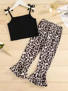 Bộ thời trang bé gái Thắt nút Xù nhỏ Đồ họa Ăn mặc đẹp - Nhiều màu - Xem 1