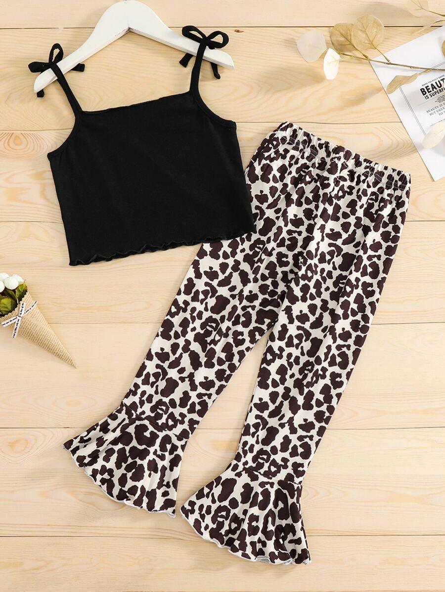 Bộ thời trang bé gái Thắt nút Xù nhỏ Đồ họa Ăn mặc đẹp - Nhiều màu - Xem 1