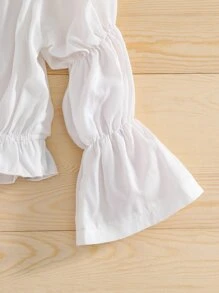 小女童一字肩花邊下擺上衣 - 白色 - 查看 4
