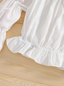 小女童一字肩花邊下擺上衣 - 白色 - 查看 5