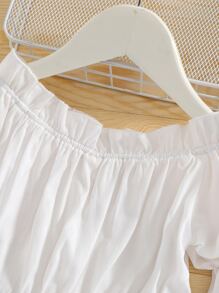 小女童一字肩花邊下擺上衣 - 白色 - 查看 6