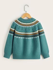 Girls Geo Pattern Raglan Sleeve Jumper - Green - View 2