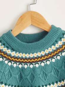 Girls Geo Pattern Raglan Sleeve Jumper - Green - View 4