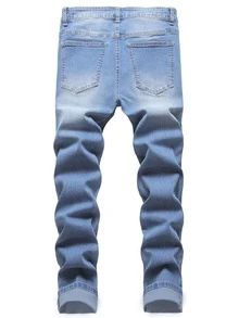 Manfinity Hombres Jeans ajustados rotos - Lavado ligero - Ver 2