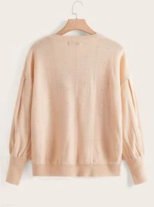 SHEIN Plus Floral Appliques Drop Shoulder Jumper - Apricot - View 2