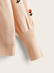 SHEIN Plus Floral Appliques Drop Shoulder Jumper - Apricot - View 3