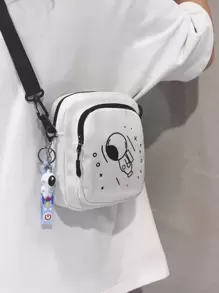 Bolso bandolera multifuncional para estudiantes, bolso casual, bolso bandolera pequeño con gráfico de dibujos animados para hombres, mochila escolar, bolso para exteriores, deportes, desplazamientos, bolso cuadrado, bolso para universidad, bolso navideño para hombres, bolso de viaje, bolso deportivo, bolso de vacaciones, regalo para hombres, bolso esencial de viaje, bolso esencial de vacaciones, bolso de camping para hombres, bolso de verano, vuelta al cole, bolso blanco, bolso cruzado - Blanco - Ver 1