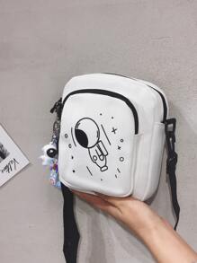 Bolso bandolera multifuncional para estudiantes, bolso casual, bolso bandolera pequeño con gráfico de dibujos animados para hombres, mochila escolar, bolso para exteriores, deportes, desplazamientos, bolso cuadrado, bolso para universidad, bolso navideño para hombres, bolso de viaje, bolso deportivo, bolso de vacaciones, regalo para hombres, bolso esencial de viaje, bolso esencial de vacaciones, bolso de camping para hombres, bolso de verano, vuelta al cole, bolso blanco, bolso cruzado - Blanco - Ver 2