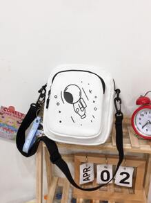 Bolso bandolera multifuncional para estudiantes, bolso casual, bolso bandolera pequeño con gráfico de dibujos animados para hombres, mochila escolar, bolso para exteriores, deportes, desplazamientos, bolso cuadrado, bolso para universidad, bolso navideño para hombres, bolso de viaje, bolso deportivo, bolso de vacaciones, regalo para hombres, bolso esencial de viaje, bolso esencial de vacaciones, bolso de camping para hombres, bolso de verano, vuelta al cole, bolso blanco, bolso cruzado - Blanco - Ver 3