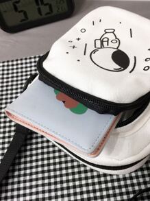 Bolso bandolera multifuncional para estudiantes, bolso casual, bolso bandolera pequeño con gráfico de dibujos animados para hombres, mochila escolar, bolso para exteriores, deportes, desplazamientos, bolso cuadrado, bolso para universidad, bolso navideño para hombres, bolso de viaje, bolso deportivo, bolso de vacaciones, regalo para hombres, bolso esencial de viaje, bolso esencial de vacaciones, bolso de camping para hombres, bolso de verano, vuelta al cole, bolso blanco, bolso cruzado - Blanco - Ver 5