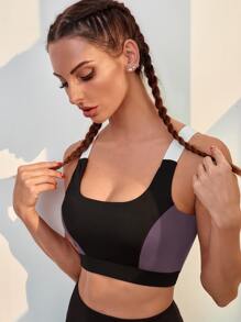 High Stretch Medium Support  Colorblock Sports Bra - Black - View 1