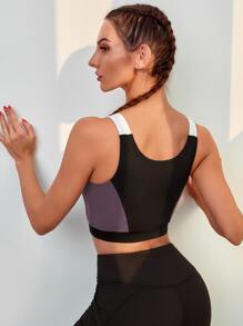 High Stretch Medium Support  Colorblock Sports Bra - Black - View 2