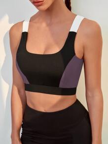 High Stretch Medium Support  Colorblock Sports Bra - Black - View 3