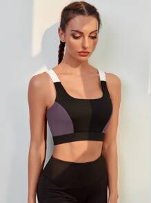 High Stretch Medium Support  Colorblock Sports Bra - Black - View 4