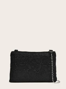 Glamorous Glitter Bling, paiete, lux, strălucitor, minimalist, decorare cu strasuri, geantă pătrată cu lanț, geantă de seară, geantă de cină pentru petrecere, femeie, mireasă, perfectă pentru petrecere, nuntă, bal, cină/banchet, pentru cocktail