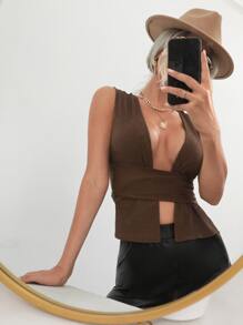 深V領後綁帶背心上衣