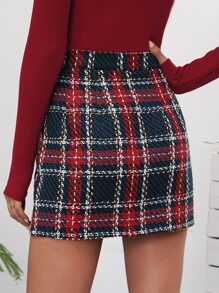 Turtleneck Tee & High Waist Tartan Skirt