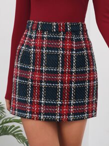 Turtleneck Tee & High Waist Tartan Skirt