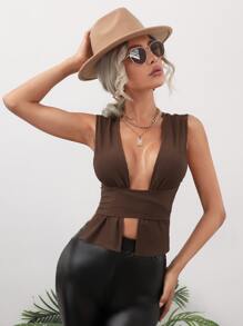 深V領後綁帶背心上衣