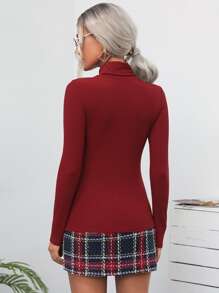 Turtleneck Tee & High Waist Tartan Skirt