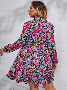 Breezaya Đầm Plus Size viền lá sen Viên lá sen Hoa Boho - Nhiều màu - Xem 2