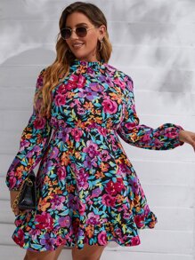 Breezaya Đầm Plus Size viền lá sen Viên lá sen Hoa Boho - Nhiều màu - Xem 3