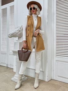 Blazer chaleco con botones - Camel - Ver 3