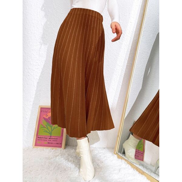 

Space Dye High Waist Pleated Knit Skirt, Bronze