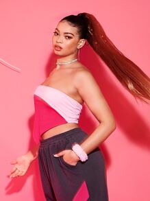 SHEIN de dos tonos fruncido lateral Pañuelo bajo Top tubo corto - Multicolor - Ver 1