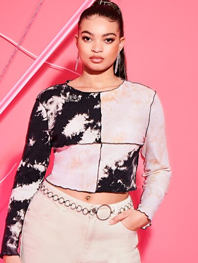 مقاس كبير تي شيرت قصير صبغ متعادل شريط منسوج