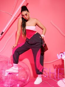 SHEIN de dos tonos fruncido lateral Pañuelo bajo Top tubo corto - Multicolor - Ver 3