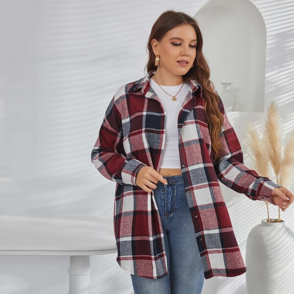 

Plus Plaid Drop Shoulder Coat, Multicolor