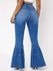 SHEIN SXY Quần jean nữ Nút Túi Dây kéo màu trơn - Rửa trung bình - Xem 2