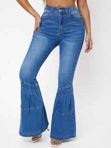 SHEIN SXY Quần jean nữ Nút Túi Dây kéo màu trơn - Rửa trung bình - Xem 4