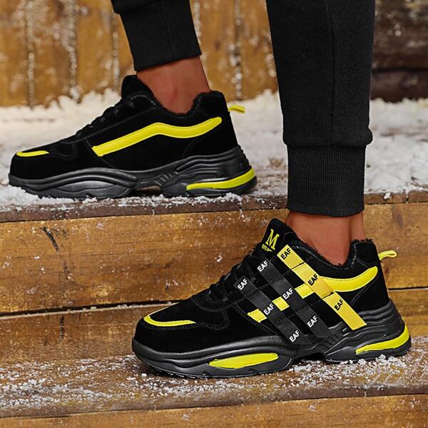 

Colorblock Letter Graphic Lace-up Front Chunky Sneakers, Black
