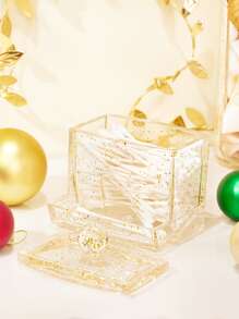 SHEIN BASIC SỐNG Công cụ tổ chức tăm bông độc quyền-Quà tặng ngày lễ lấp lánh bằng vàng - Vàng - Xem 9