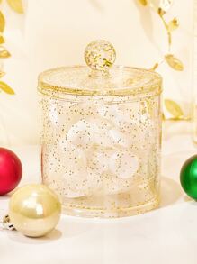 SHEIN BASIC LIVING Exclusive Round Container Makeup Organizer-Gold Glitter Holiday Gift - Gold - View 1