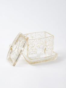 SHEIN BASIC SỐNG Công cụ tổ chức tăm bông độc quyền-Quà tặng ngày lễ lấp lánh bằng vàng - Vàng - Xem 3