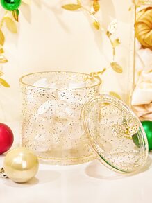 SHEIN BASIC LIVING Exclusive Round Container Makeup Organizer-Gold Glitter Holiday Gift - Gold - View 7