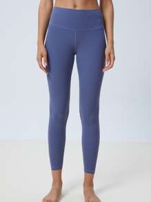 LUVLETTE 素色高腰運動打底褲 - 霧霾藍 - 查看 3