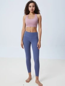 LUVLETTE 素色高腰運動打底褲 - 霧霾藍 - 查看 4