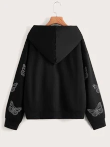 ROMWE Fairycore Quần áo thể thao nữ Dây kéo Túi Pha lê kim cương Loại bướm Giải trí - màu đen - Xem 2