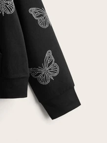 ROMWE Fairycore Quần áo thể thao nữ Dây kéo Túi Pha lê kim cương Loại bướm Giải trí - màu đen - Xem 4