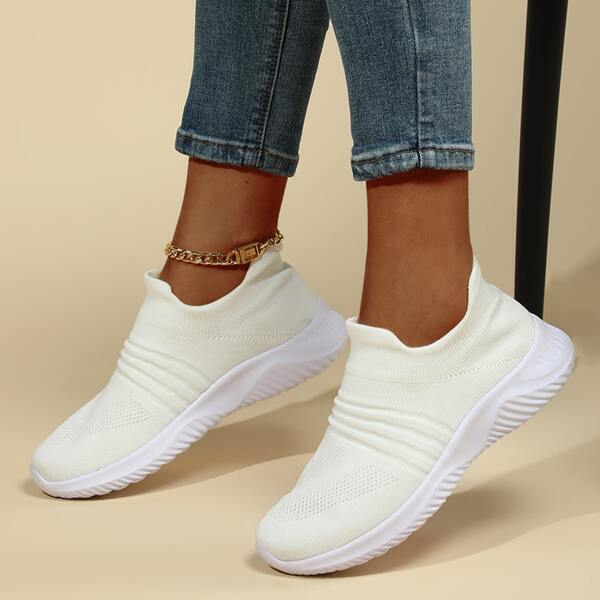 

Knit Detail Slip On Running Shoes, White